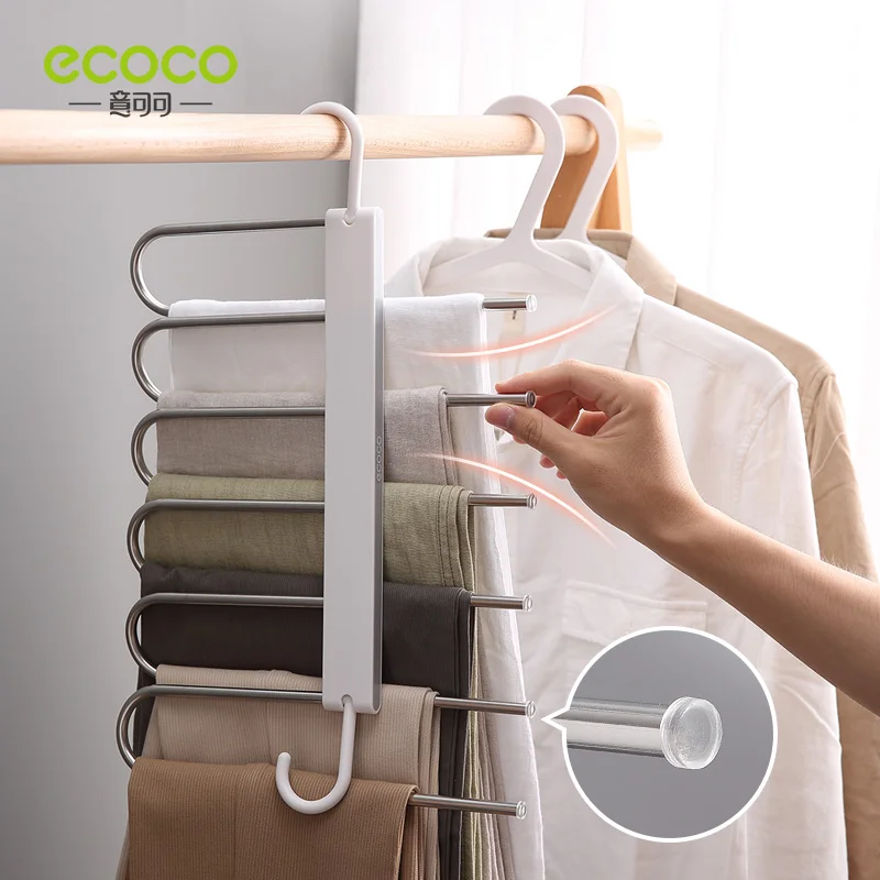 ECOCO Multi-functiona Trouser Storage Rack Adjustable Pants Tie Storage Shelf Closet Organizer Stainless Steel Clothes Hanger