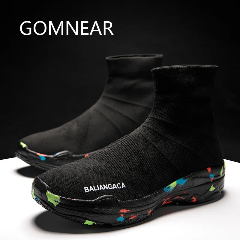 GOMNEAR 2020 Summer Women Walking Shoes Sock Sneakers Platform Black Mesh Lightweight Casual Shoes Ladies Flats Shoes Large Size