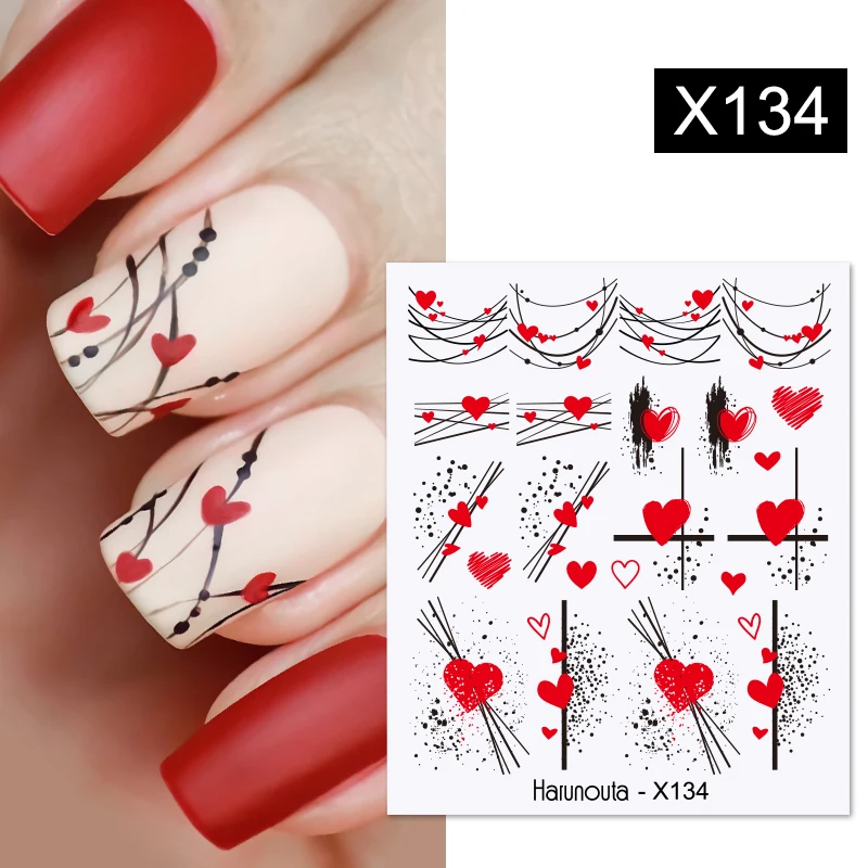 Harunouta French Black White Geometrics Pattern Water Decals Stickers Flower Leaves Slider For Nails Spring Summer Nail Design