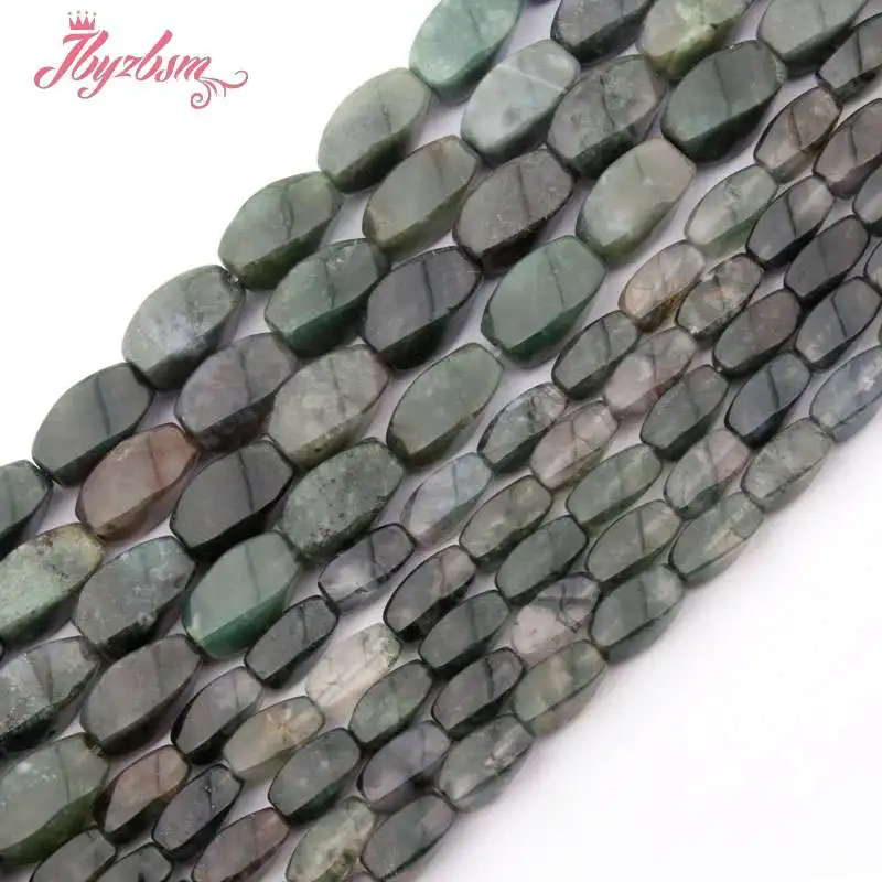 Natural Green Moss Aagtes Rectangle Loose Bead 6x12/8x16mm Stone Beads For DIY Necklace Bracelet Jewelry Making Strand 15