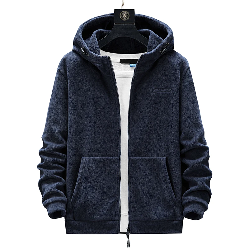 Korean Spring And Winter Sweater Large 8Xl Men\'S Loose Cardigan Sportswear Solid Color Casual Fleece Hooded Jacket Warm