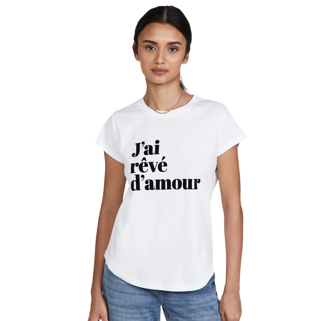 

Футболка с принтом слогана во французском стиле J'ai Reve D'amour, женская белая хлопковая рубашка с круглым вырезом в стиле бойфренда, футболка унисекс