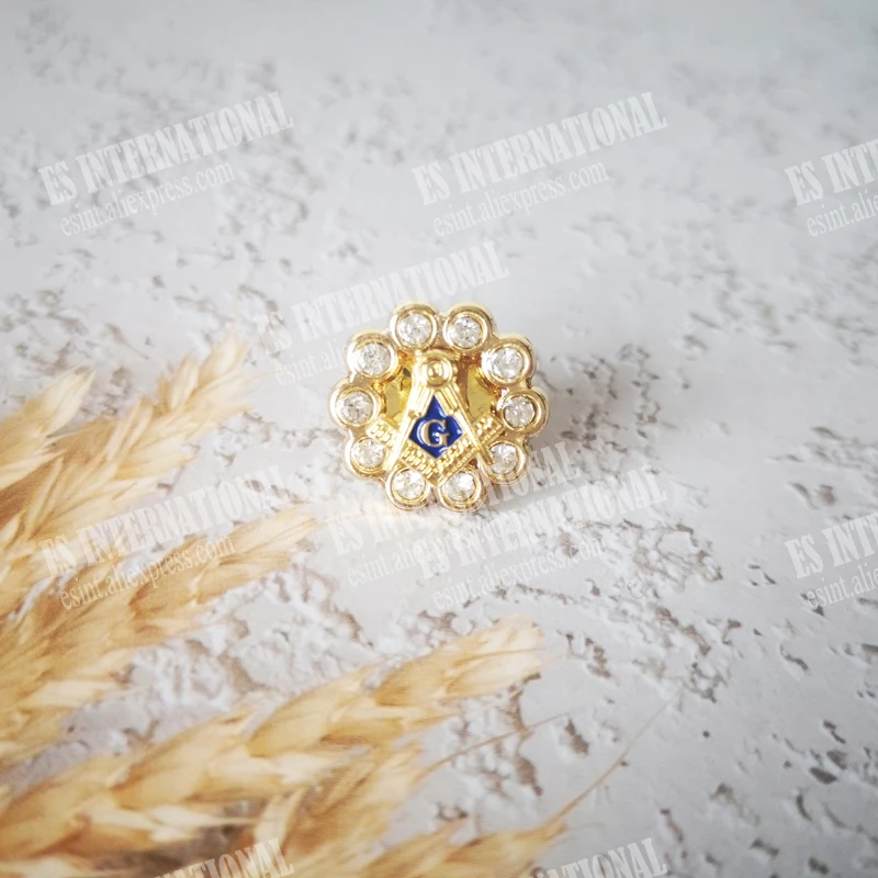Masonic Lapel Pins Badge Mason Freemason BLM32 size 1.6cm Free stonemason Simple Mini Badge inlaid with diamond plated gold
