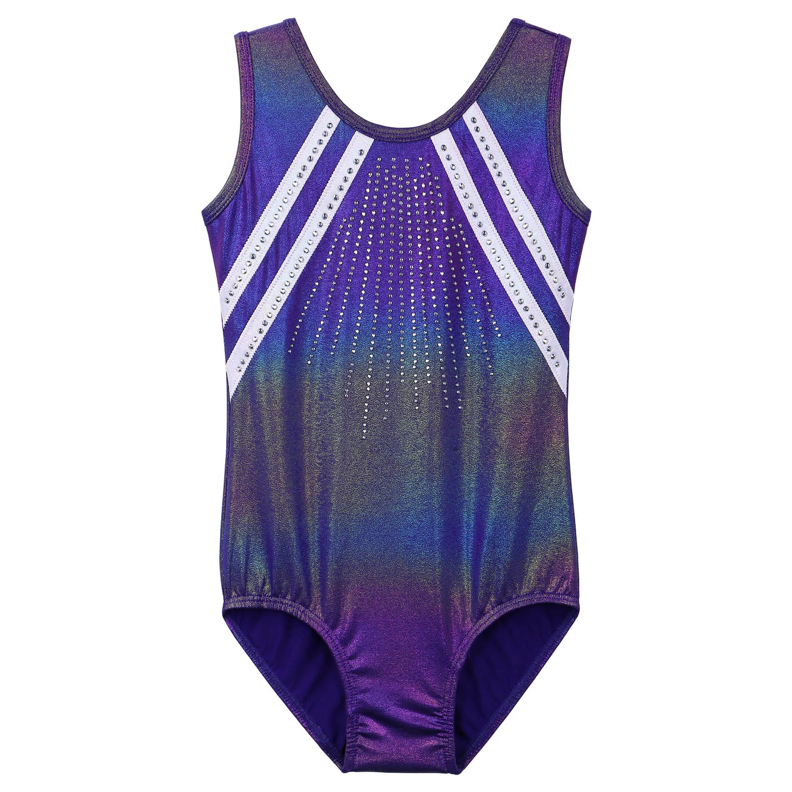 BAOHULU Leotards Girls Gymnastics Embroidery Shiny Diamond Dance Clothes Teens Sleeveless Ballet Practice Outfit Bodysuit