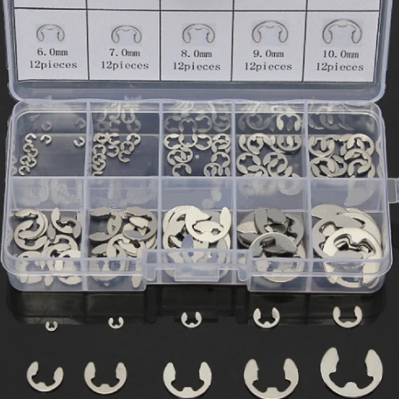 120 x1.5mm-10mm Stainless Steel E-Clip Box Retaining Snap Ring Circlip Kit Set