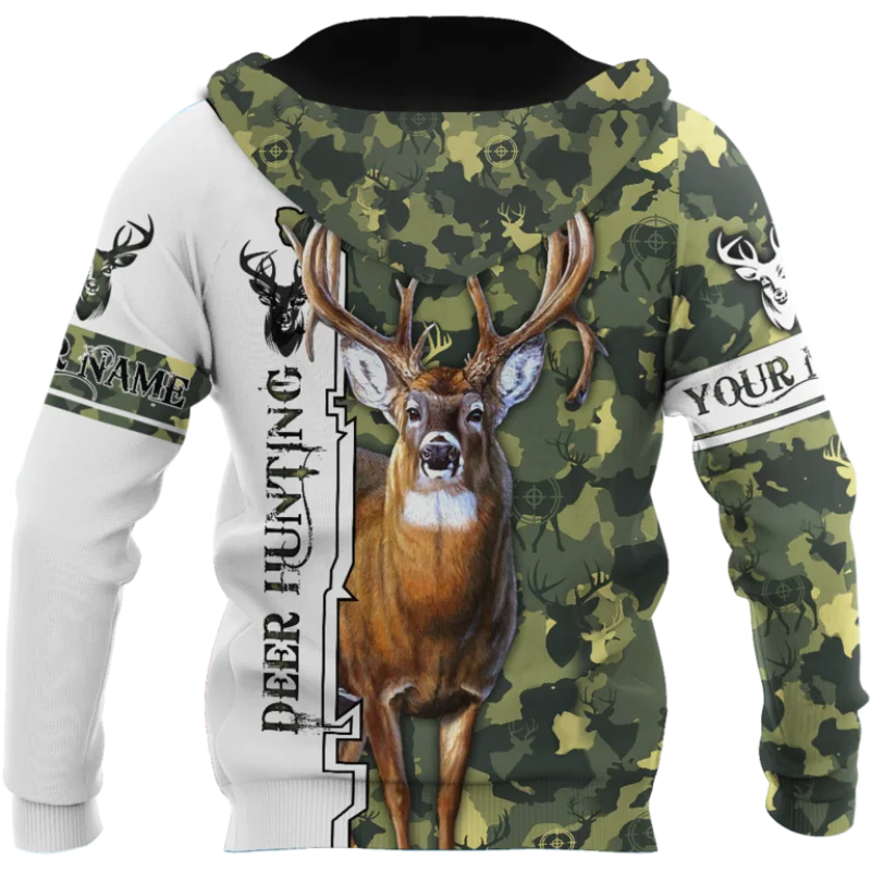 Customized Name Deer Hunting 3D All Over Printed Men's Hoodie & Sweatshirt Autumn Unisex Zip Hoodies Casual Streetwear KJ813