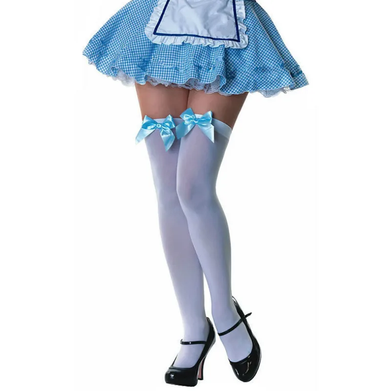 Sky Blue Bowknot Stockings for Women Lingerie Over The Knee Velvet Warm Hosiery Sweet Girl Friend White Stocking Sexy Cosplay