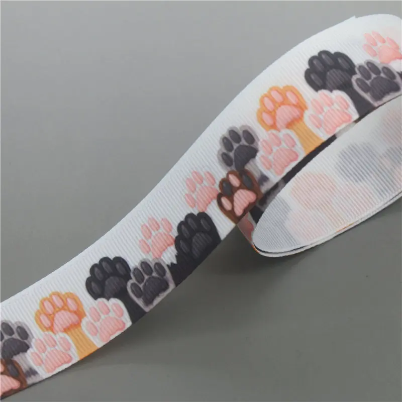 DHK 7/8\'\'5yards Dog Cat Paw Printed Grosgrain Ribbon Accessory Hairbow Headwear Decoration DIY Wholesale OEM E1887
