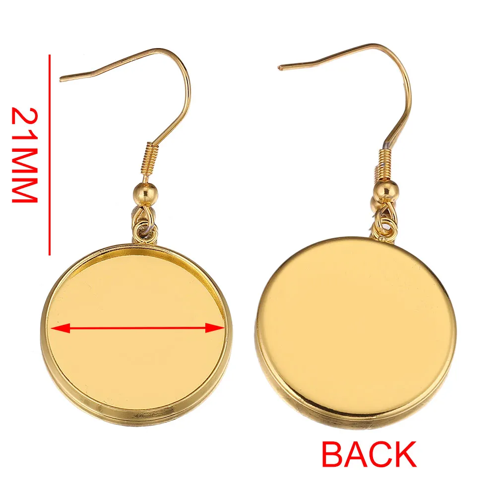 20szt Lot Złote kolczyki ze stali nierdzewnej Hak Cabochon Pusta podstawa 6 8 10 12 14 16 18 20 25 30mm Żywica szklana DIY Biżuteria — zdjęcie 6
