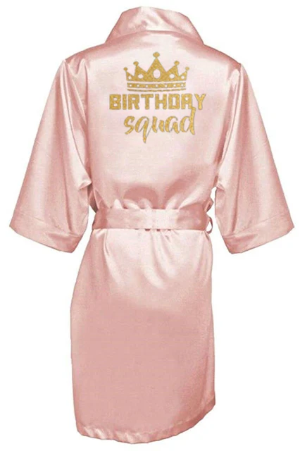 Verjaardag Party Queen & Squad Robes Satin Pyjama Badjas Kamerjas Pyjama Goud Schrijven Kimono Gewaad