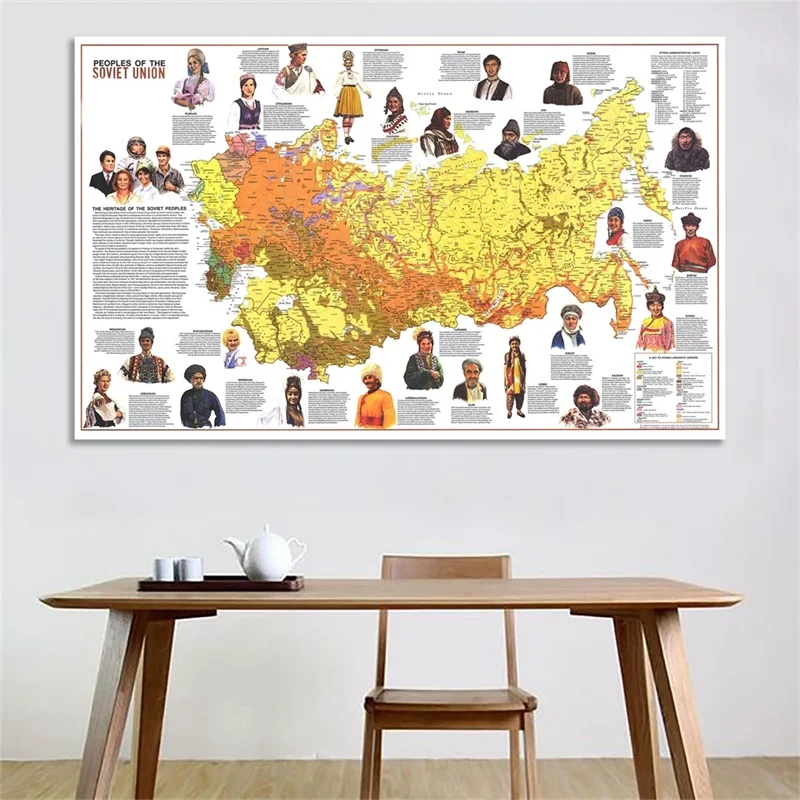 Mapa mundi vintage para parede, mapas do mundo da rússia, 1976 imagem, pôster decorativo, papel de parede para casa, arte, pintura para cultura, suprimentos