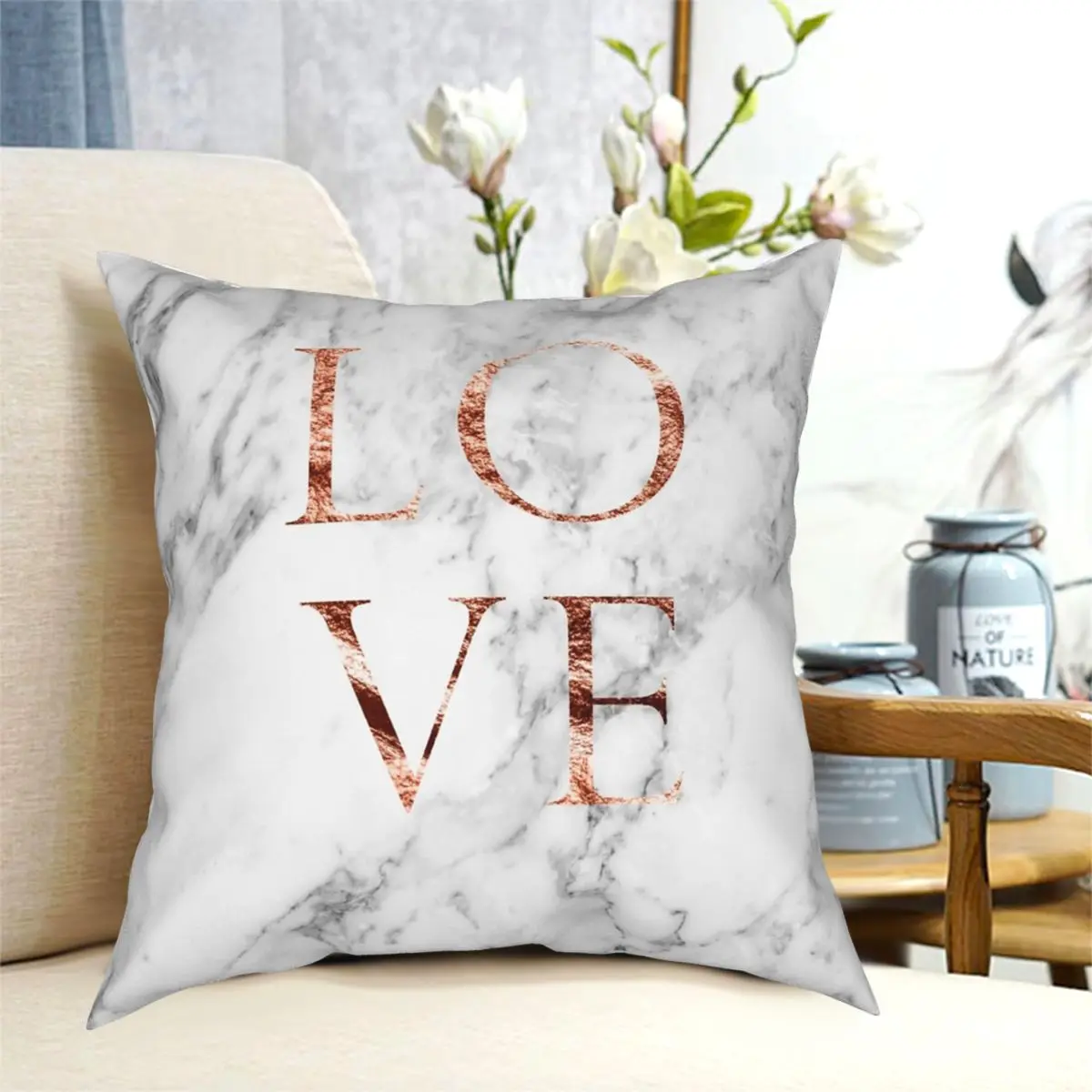 Rose Gold Marble LOVE Pillowcase Polyester Creative Zipper Decor Throw Pillow Case Sofa Seater Cushion Cover Wholesale