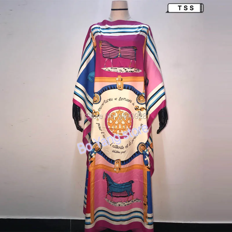 2021 Kuwait Fashion Blogger Recommend Popular printed Silk Kaftan Maxi  African dresses summer beach Bohemian caftan swimwear