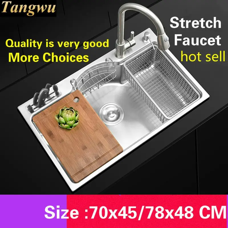 

Free shipping Luxury standard kitchen single trough sink fashion durable food grade 304 stainless steel hot sell 70x45/78x48 CM