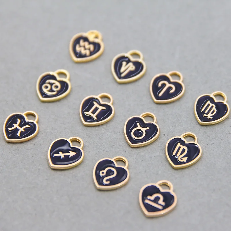 12pcs 12*14mm Animal 12 Constellations Zodiac Charms Black Enamel Charms Handmade Pendant For Diy Bracelet Jewelry Making