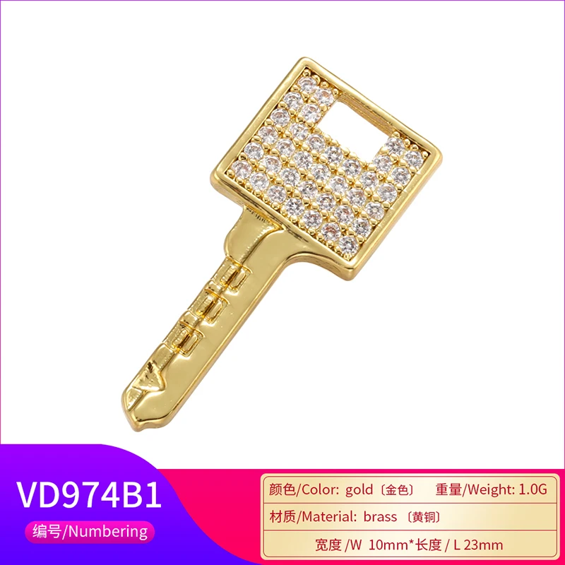 ZHUKOU key pendant cubic zirconia creative key charms for women  handmade necklace earrings accessories supplies wholesale VD974
