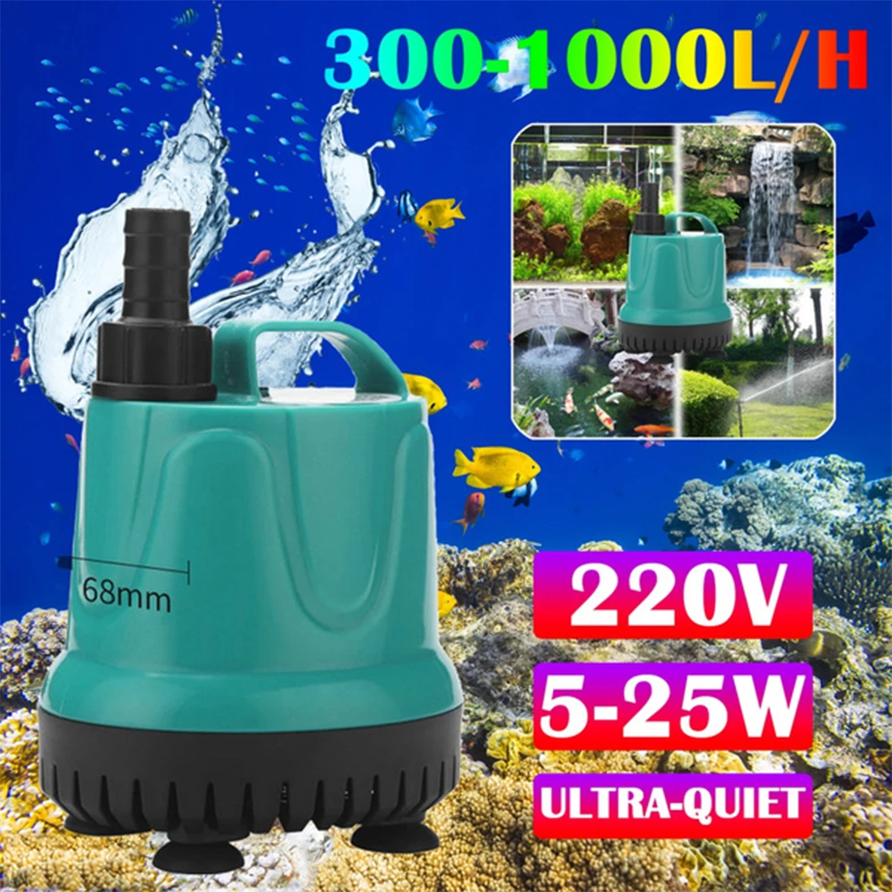 5W 8W 18W 25W Aquarium Water pump Fish Tank Pond Submersible Bottom Suction Filter Pump for Garden Fountain AC 220V-240V