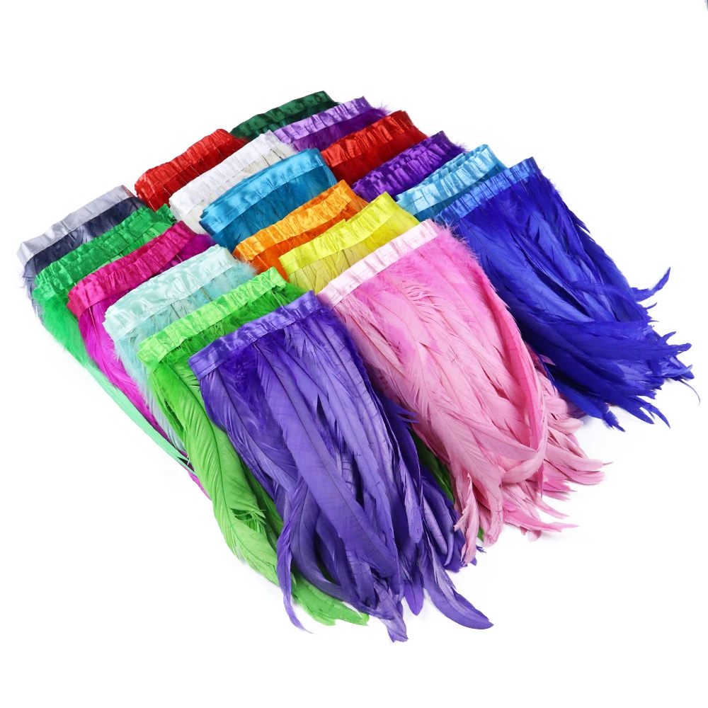 2 Meter Rooster Tail Trim 10-12inch Chicken Feahter Ribbon Wedding Party Decoration Dress Sewing Accessory Crafts Feathers