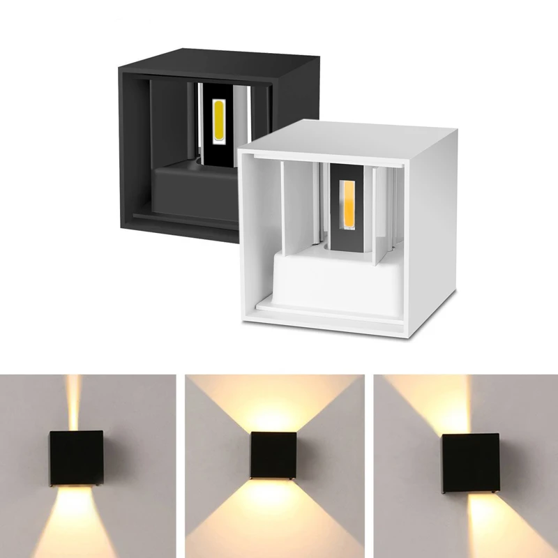 AIBOO LED Wall Light Adjustable 12W IP65 Square Waterproof Indoor Outdoor Aluminum Lamp Surface Mounted Porch Light Living Room