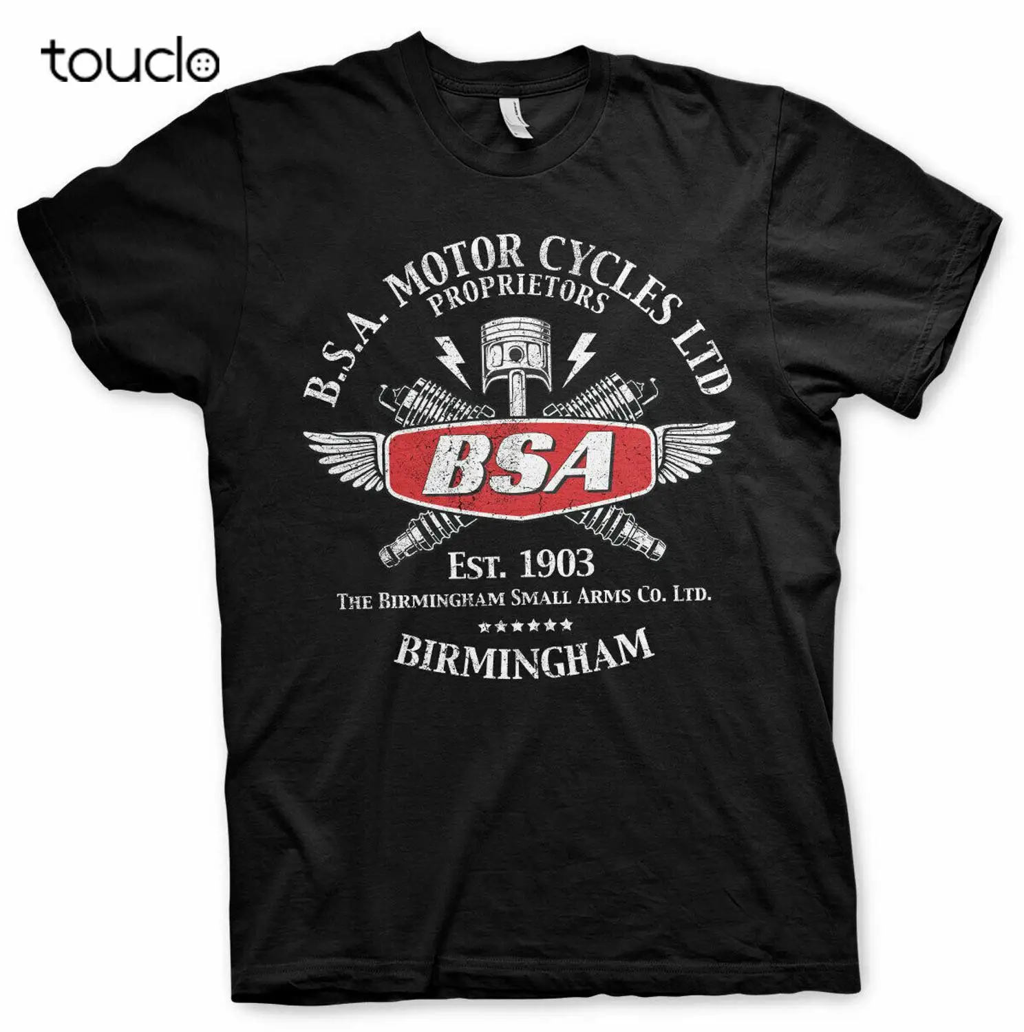 BSA Motorcycles Spark Plugs Licensed Birmingham Small Arms Black Mens T-shirt