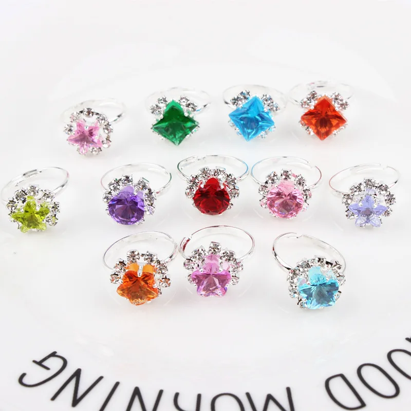 10/12/24Pcs Girls Princess Acrylic Rhinestone Fancy Adjustable Rings Party Favors Kids  Ring Accessories Beauty Fashion Toys