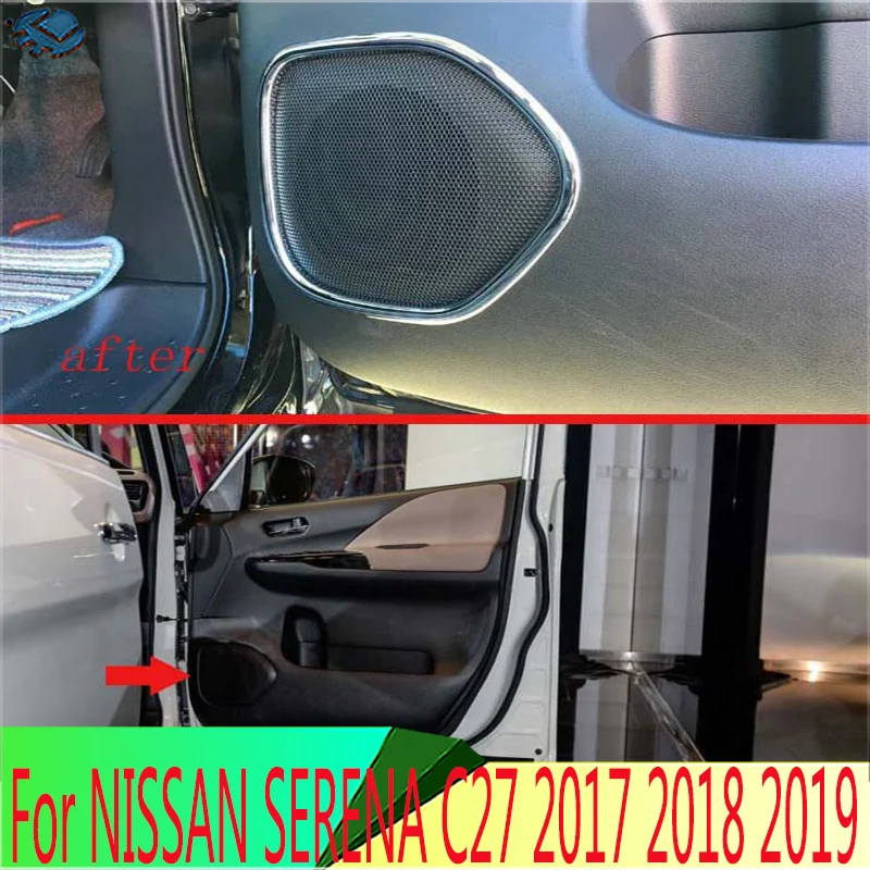 For NISSAN SERENA C27 2017 2018 2019 ABS Chrome Mirror Surface Speaker Cover Interior Trim Side Door Stereo Bezel Collar Ring