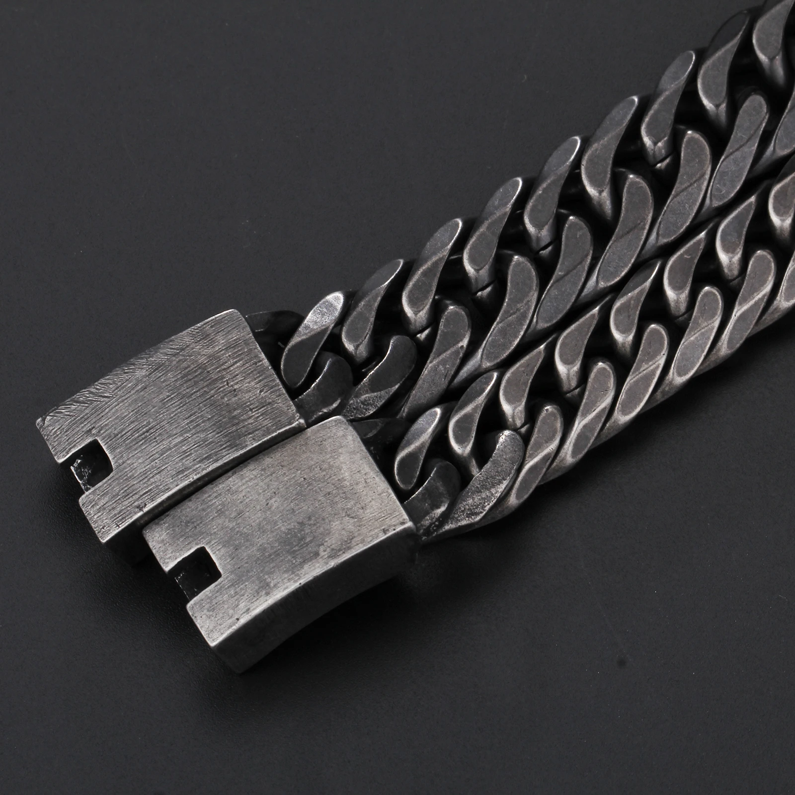 Fongten Retro Black Bracelet For Men Cuban Chain Stainless Steel Heavy Wide Curb Bracelets Bangle Male Jewelry Christmas Gift