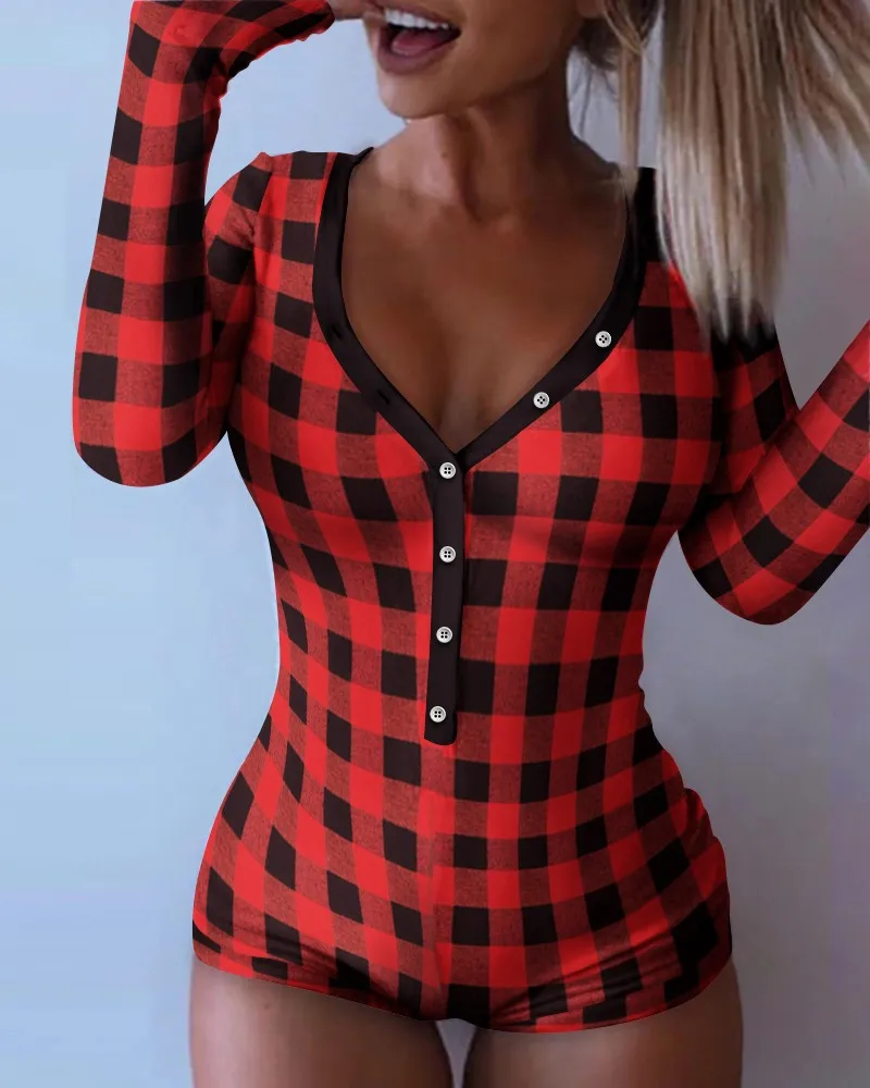 CHRONSTYLE 2021 Lễ Tình Nhân Gợi Cảm Bodycon Playsuits Dài Tay Mông Sập Rompers Nữ Đồ Ngủ Một Bộ Đồ Ngủ Bộ Trang Phục