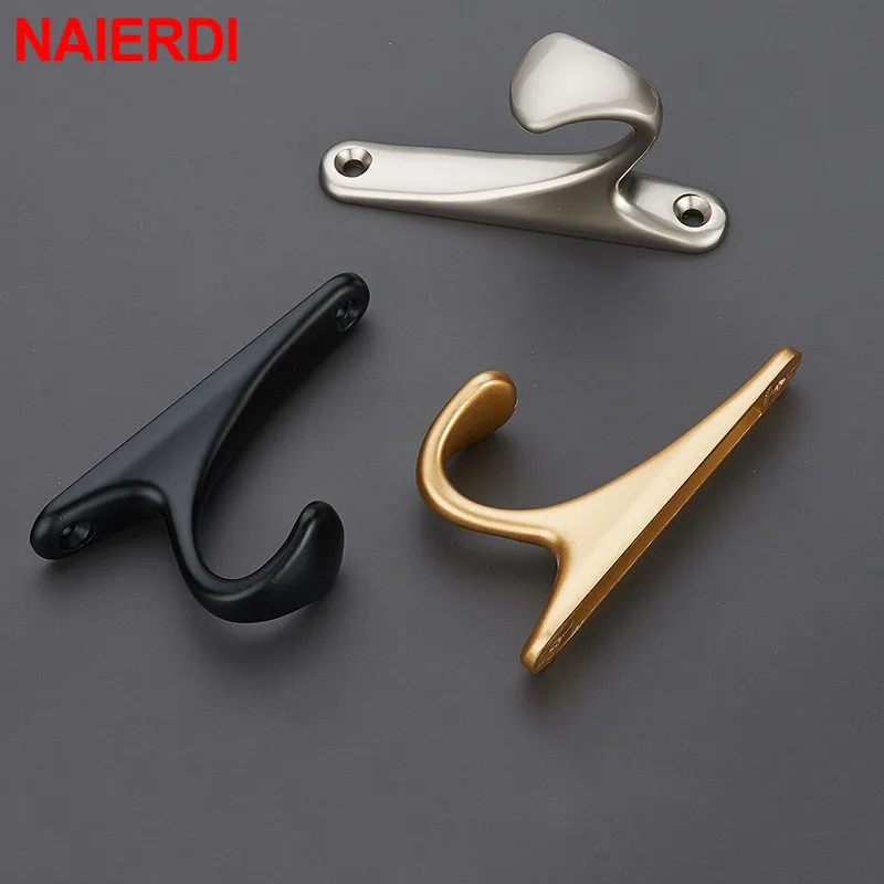 NAIERDI Zinc Alloy Simple Clothes Hanger Bathroom Towel Wall Mounted Clothes Hook Kitchen Bedroom Key Hat Bag Hanger Rack Holder