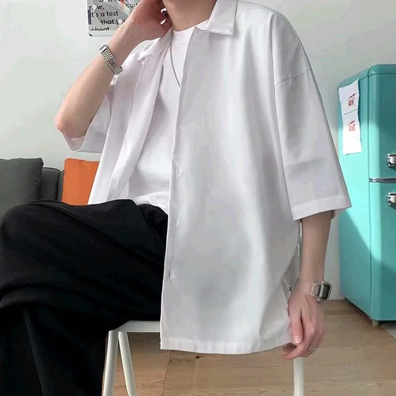 Half Sleeve Shirts Men Solid Color Loose Oversize S-3XL Harajuku All-match Simple Summer Draped High Quality Korean Style Casual