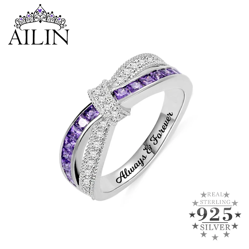 

AILIN 925 Sterling Silver Personalised Birthstone Promise Rings For Couples Custom Inside Engraving Name Ring Women Wedding Gift