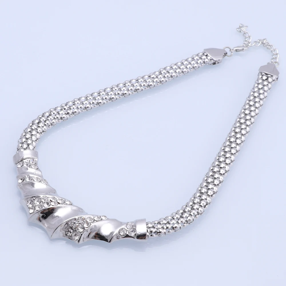 Silver Color Charming Fashion Romantic Bridal Fashion Necklace Earrings Bracelet Ring Crystal Vintage Women Costume Jewlery Sets