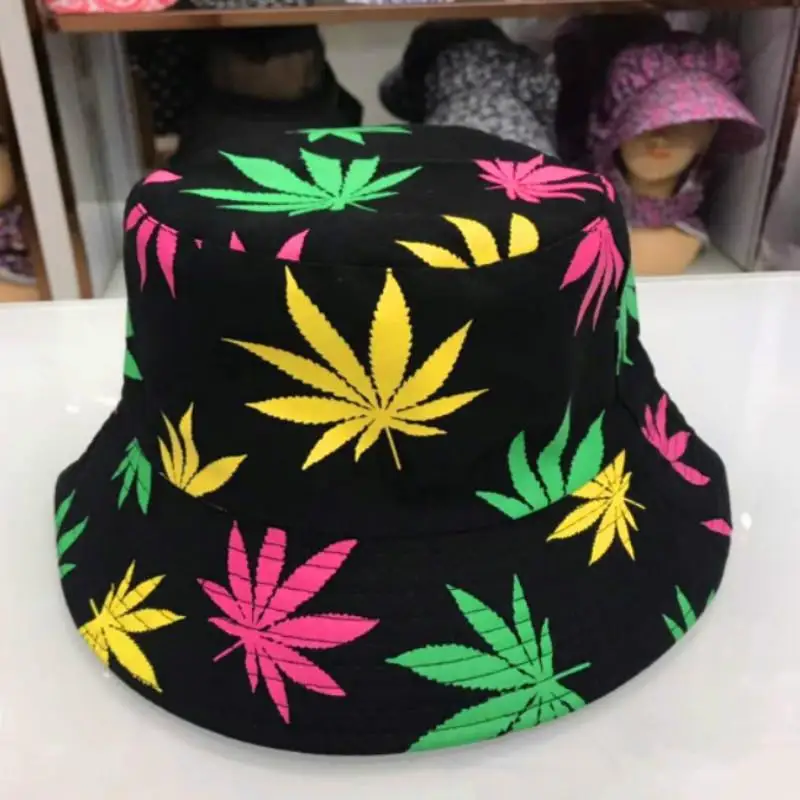 Maple Leaf Panama Bucket Hat Women Men Hip Hop Cap Couple Summer Cotton Fishing Hat Sun Flat Top Fisherman Hats Caps Boonie Gift