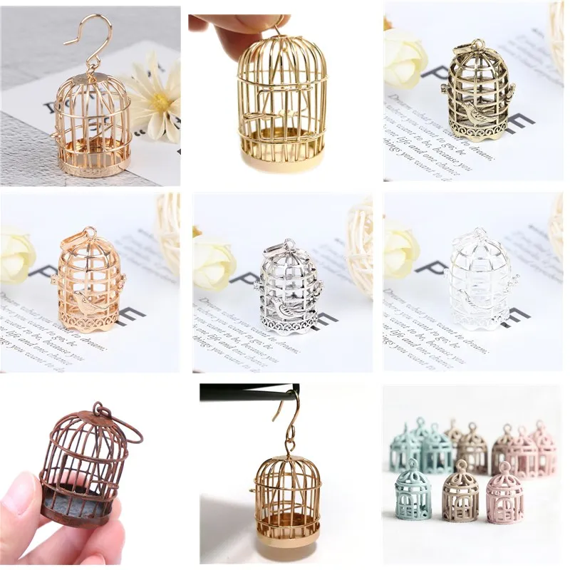 1pc New Arrival 1:12 Scale Metal Bird Cage With Bird Birdcage Dollhouse Miniature Gold Tone