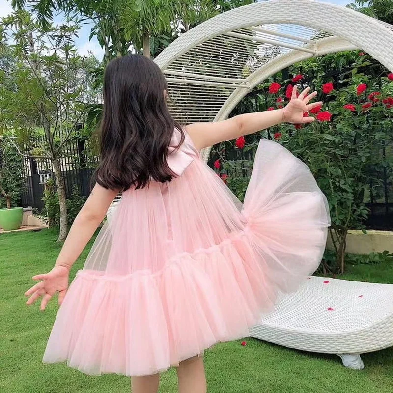 Summer Kid Girl Party Dress Pink Sleeveless Detachable 2-pcs Set Princess Dress Wedding Perform Birthday E9168