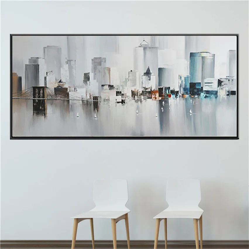 Hand-Painted Modern Abstract Art Decoration Oil Painting on Canvas New York City Buildings Picture Wall Decor For Bedroom