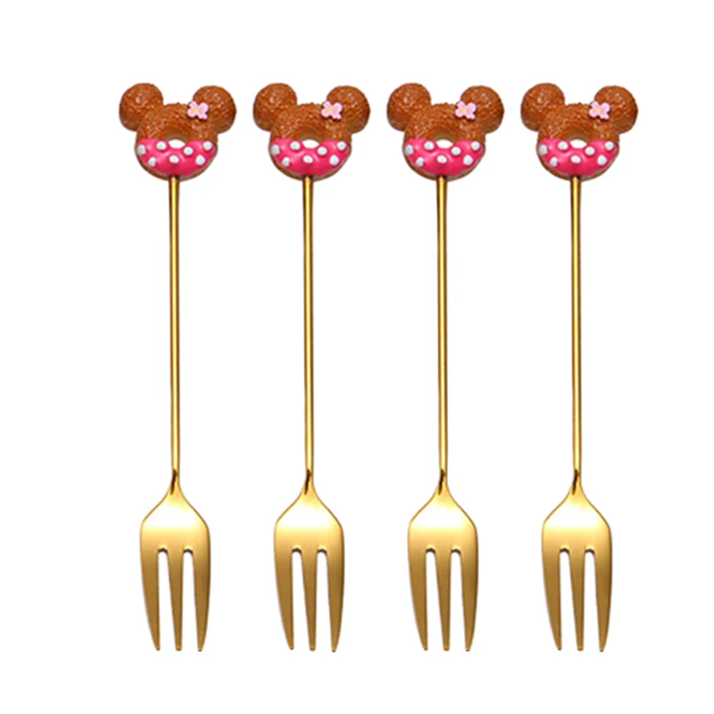 

4 Pcs/ Set Creative Cartoon Fruit Fork 304 Stainless Steel Flatware Dinnerware Appetizer Snack Dessert Fork Kitchen Tableware