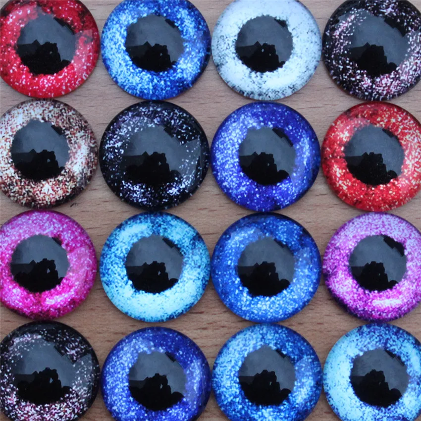 6 8 10 12 14 16 18 20 25mm  Random Mixed Dragon Cat Eyes Pattern Round Glass Cabochon Flatback Photo DIY Making Accessory Paired