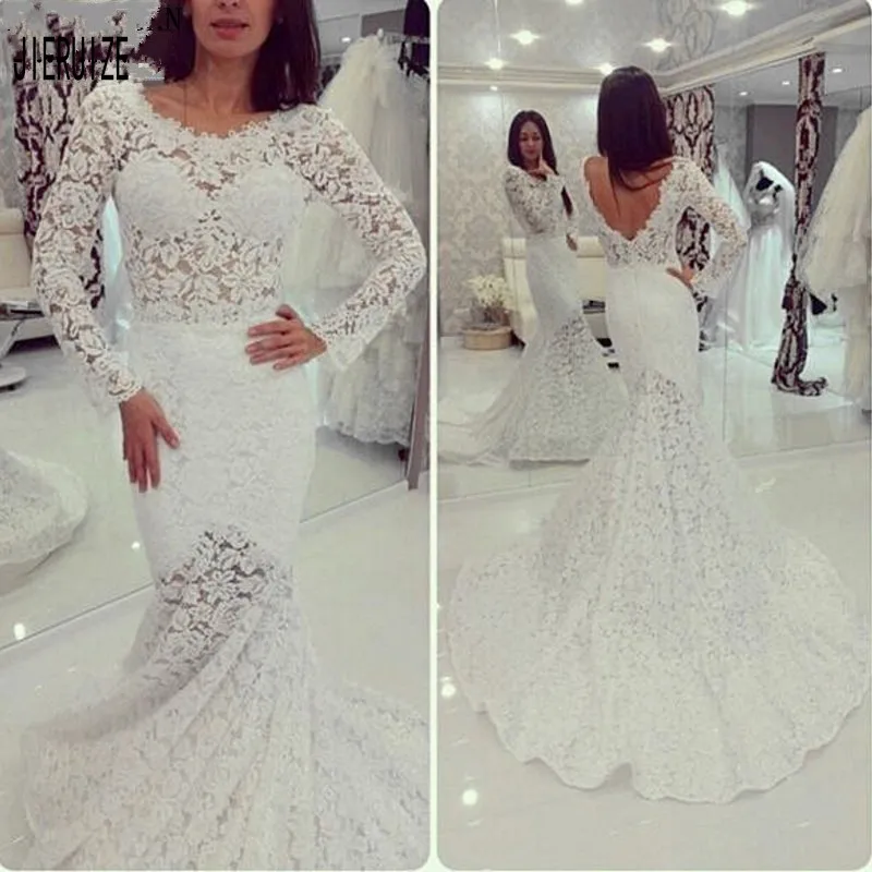 Vestidos de novia de sirena de encaje Vintage, vestidos de novia sin mangas completos con espalda descubierta