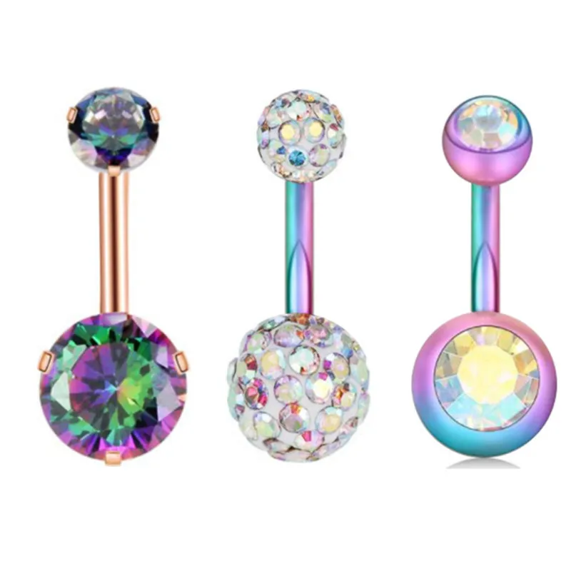 3PCS/Lot Surgical Steel Crystal Belly Button Piercing Set 14G Heart Belly Piercing Pack CZ Navel Ring Set Cute Belly Bar Bulk