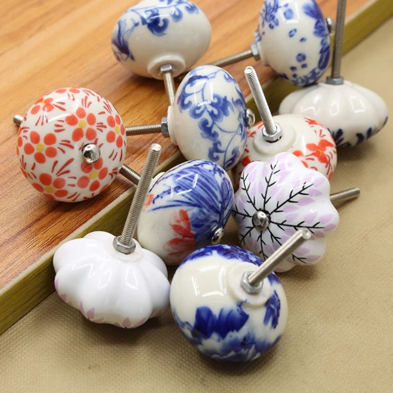 LCH Chinese Style Blue and White Porcelain Knobs for Kids/ Children Cabinets Cupboard Ceramic Handle Door Pul Ancient Stylel