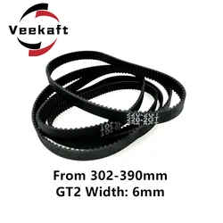 폐쇄 루프 고무 타이밍 벨트 302, 3D 프린터 부품, GT2 6mm, 308 320, 380 330, 336, 340, 348, 350, 358, 360, 370, 386, 390mm, 2GT, 1 개