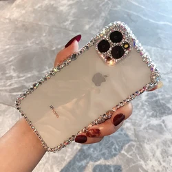 Bling Rhinestone Gem Diamond Soft Cover For iPhone 17 16 15 14 13 12 11 Pro Max Case Glitter Camera Protection Shockproof Case
