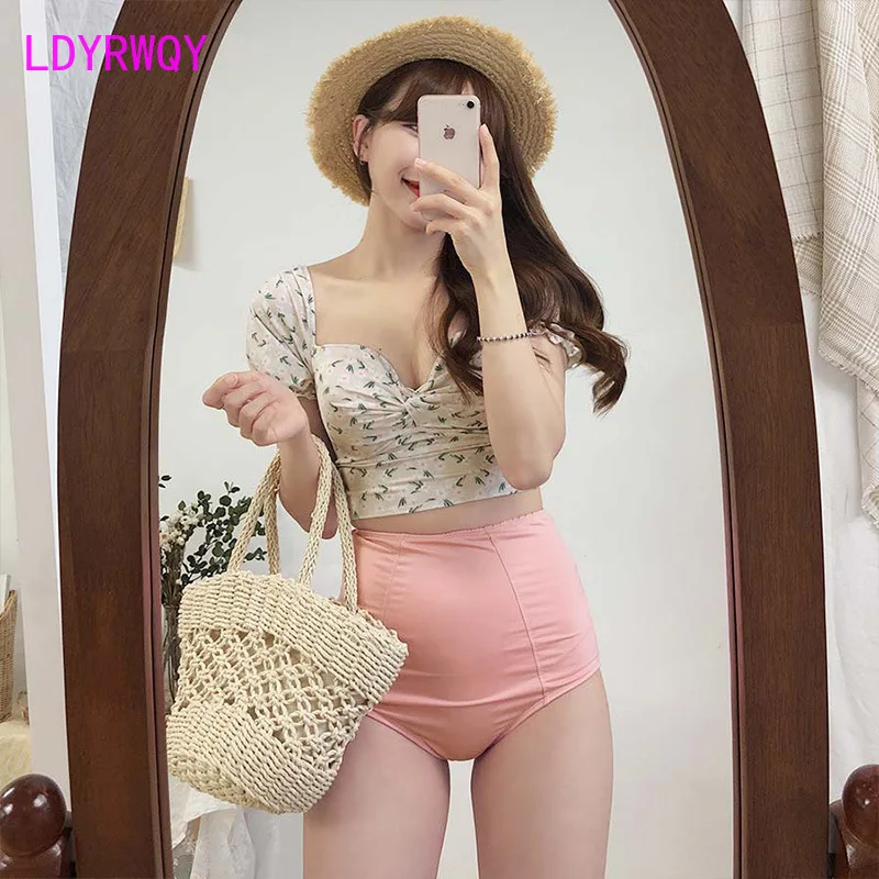 New Korean version of high waist show thin fashion gathering beauty back bikini swimsuit  Women