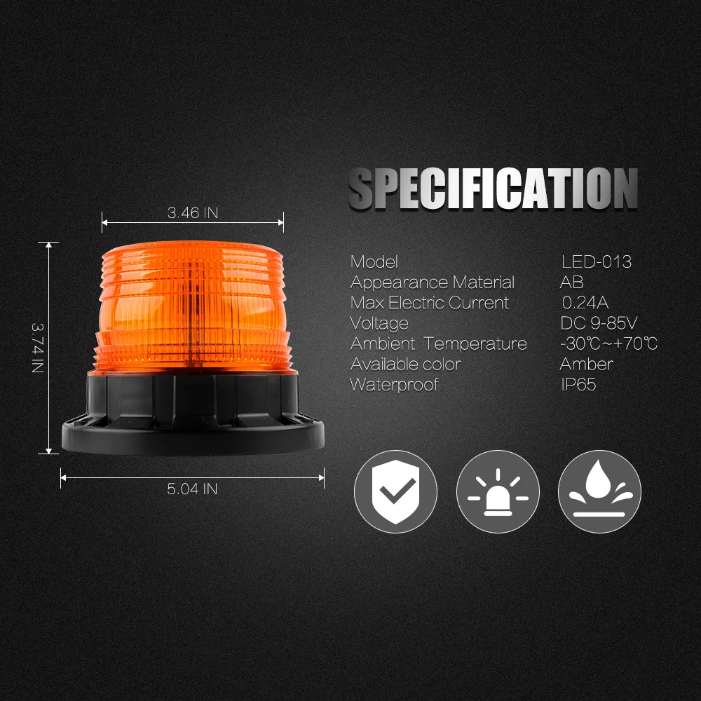 Auto LED Yellow Ceiling Light 9-30V School Bus Flashing Warning Light Engineering Vehicle Circular Stroboscopic Traffic Lights