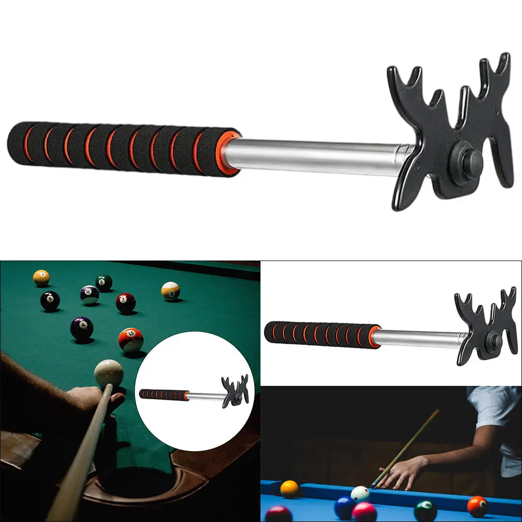 Retractable Billiards Pool Cue Stick with Removable Plastic Bridge Head Stainless Steel Portable for Indoor Competition