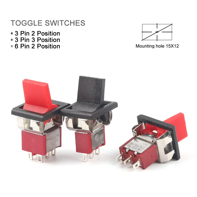 5pcs/Lot Mini Paddle Toggle Switch SPDT 2/3 Position Square Snap-in Panel Mount 5A125V 2A250V ON-ON ON-OFF-ON