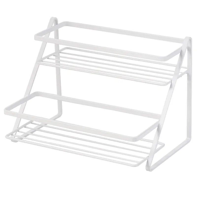 Double-deck  Countertop Organizer Condiment storage rack Bottle Holder Metal White