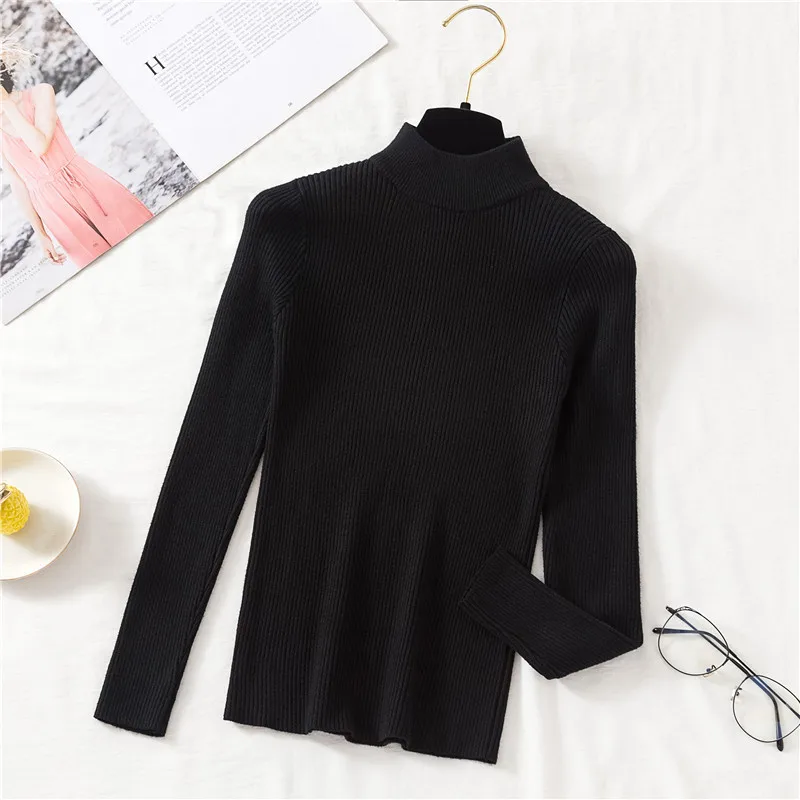 JMPRS Autumn Women Turtleneck Pullover Sweater Fashion Winter Slim Korean Knit Jumper Basic Top Soft Blouse Sueter Mujer 