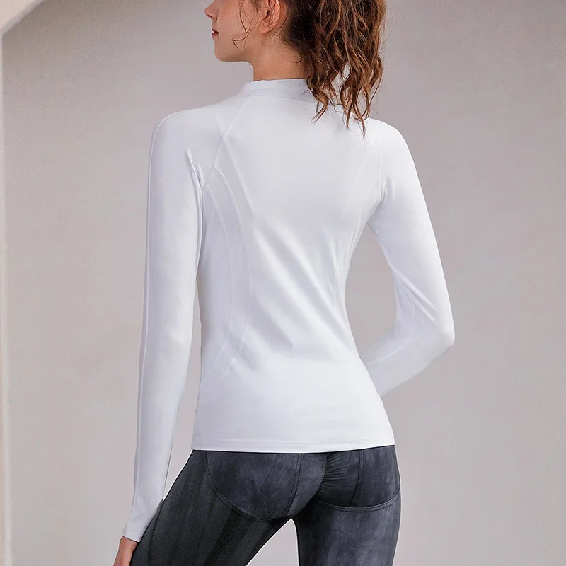 Sport Jackets Women Zipper Running Yoga Jacket Slim Gym Workout Tops Long Sleeve Thumb Hole Sweatshirts Elastic Fitness Coat Top